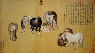  Caballos Pintura al %C3%B3leo - Lang brillando ocho caballos chinos antiguos